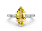 White gold Marquise Cut Solitaire Diamond with Pavé Band and Four-Prong Setting