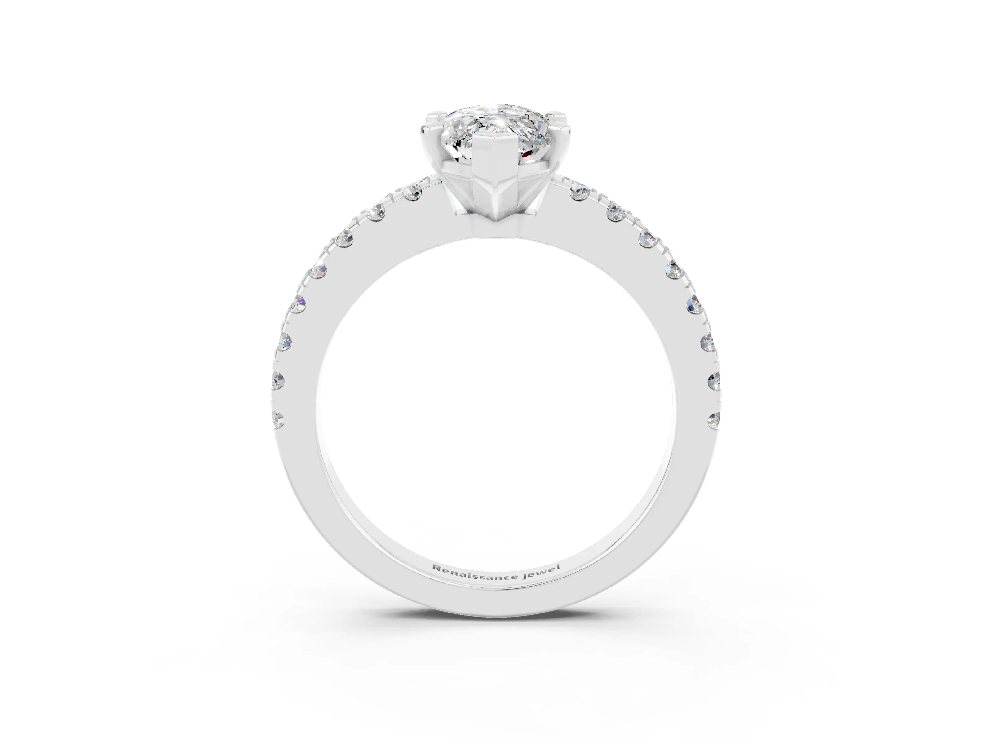 White gold Marquise Cut Solitaire Diamond with Pavé Band and Four-Prong Setting_3