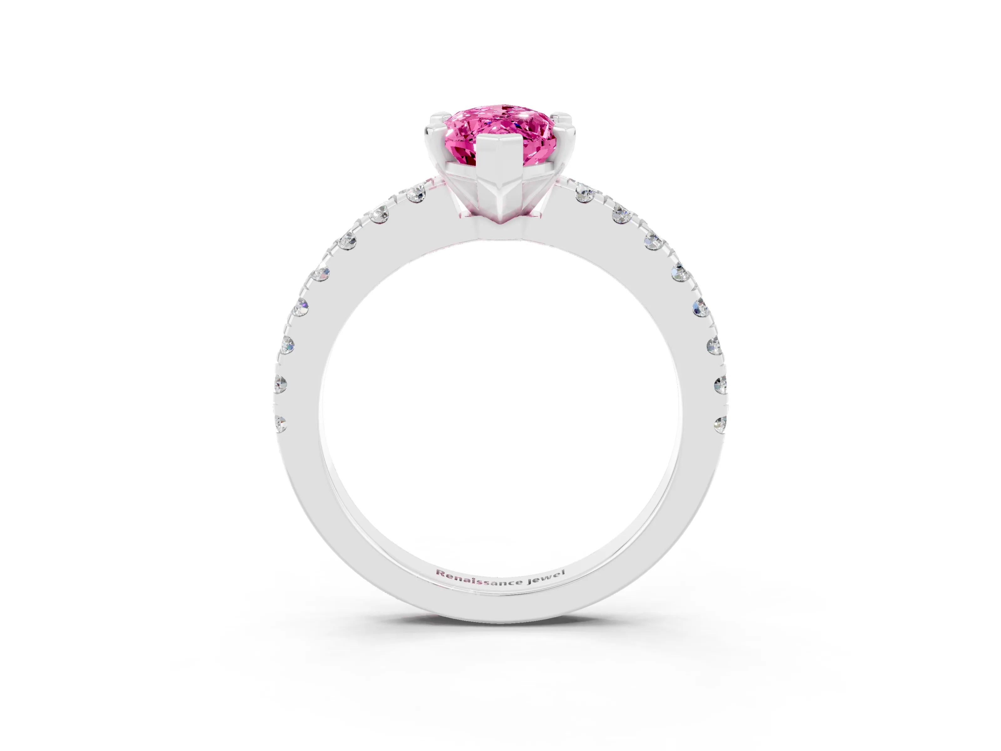 White gold Marquise Cut Solitaire Diamond with Pavé Band and Four-Prong Setting_3