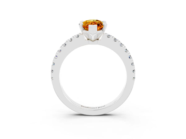 Silver Marquise Cut Solitaire Citrine with Pavé Band and Four-Prong Setting