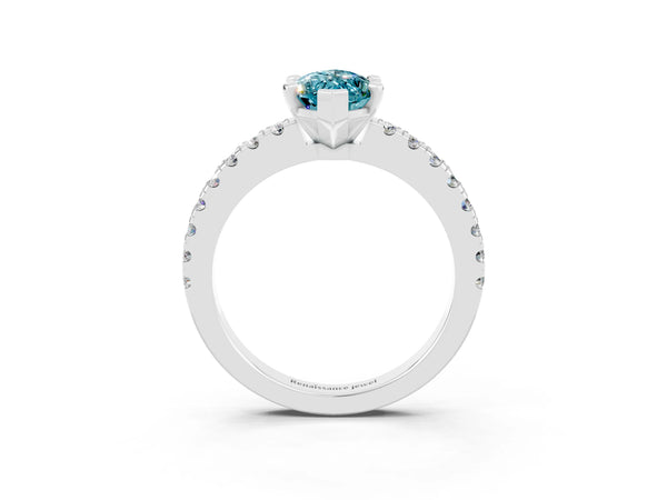 Silver Marquise Cut Solitaire Diamond with Pavé Band and Four-Prong Setting