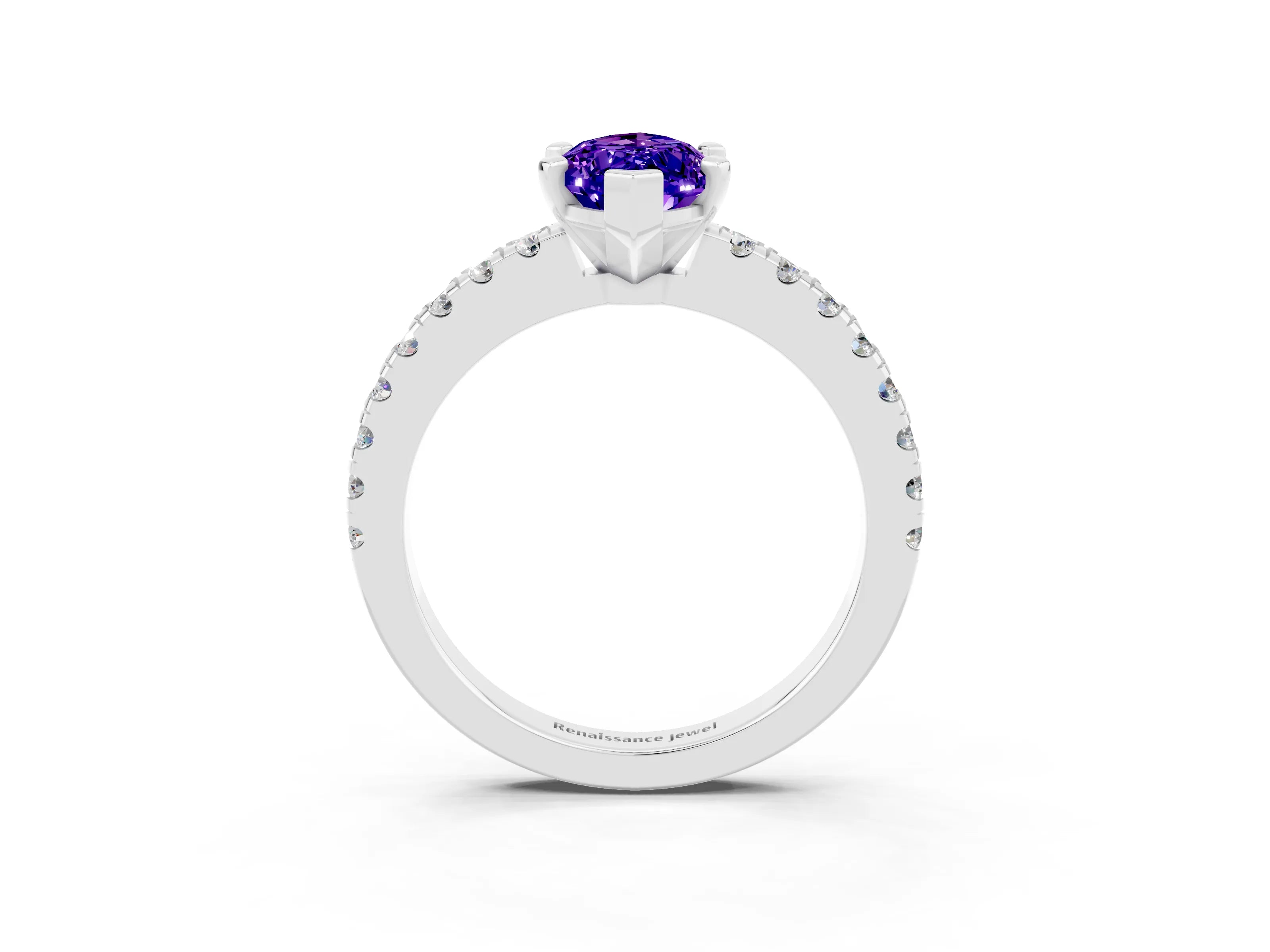 White gold Marquise Cut Solitaire Diamond with Pavé Band and Four-Prong Setting_3