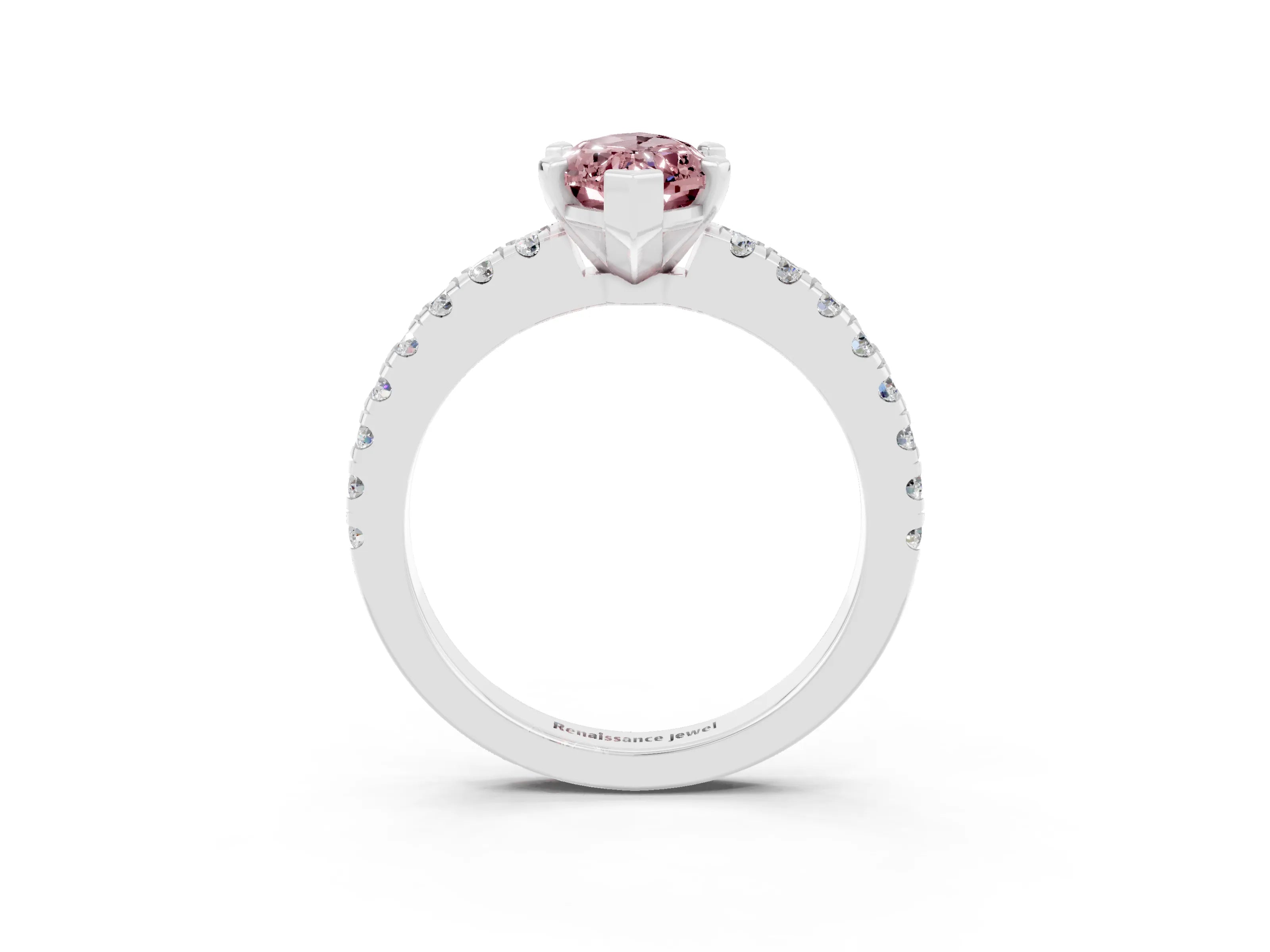 White gold Marquise Cut Solitaire Diamond with Pavé Band and Four-Prong Setting_3