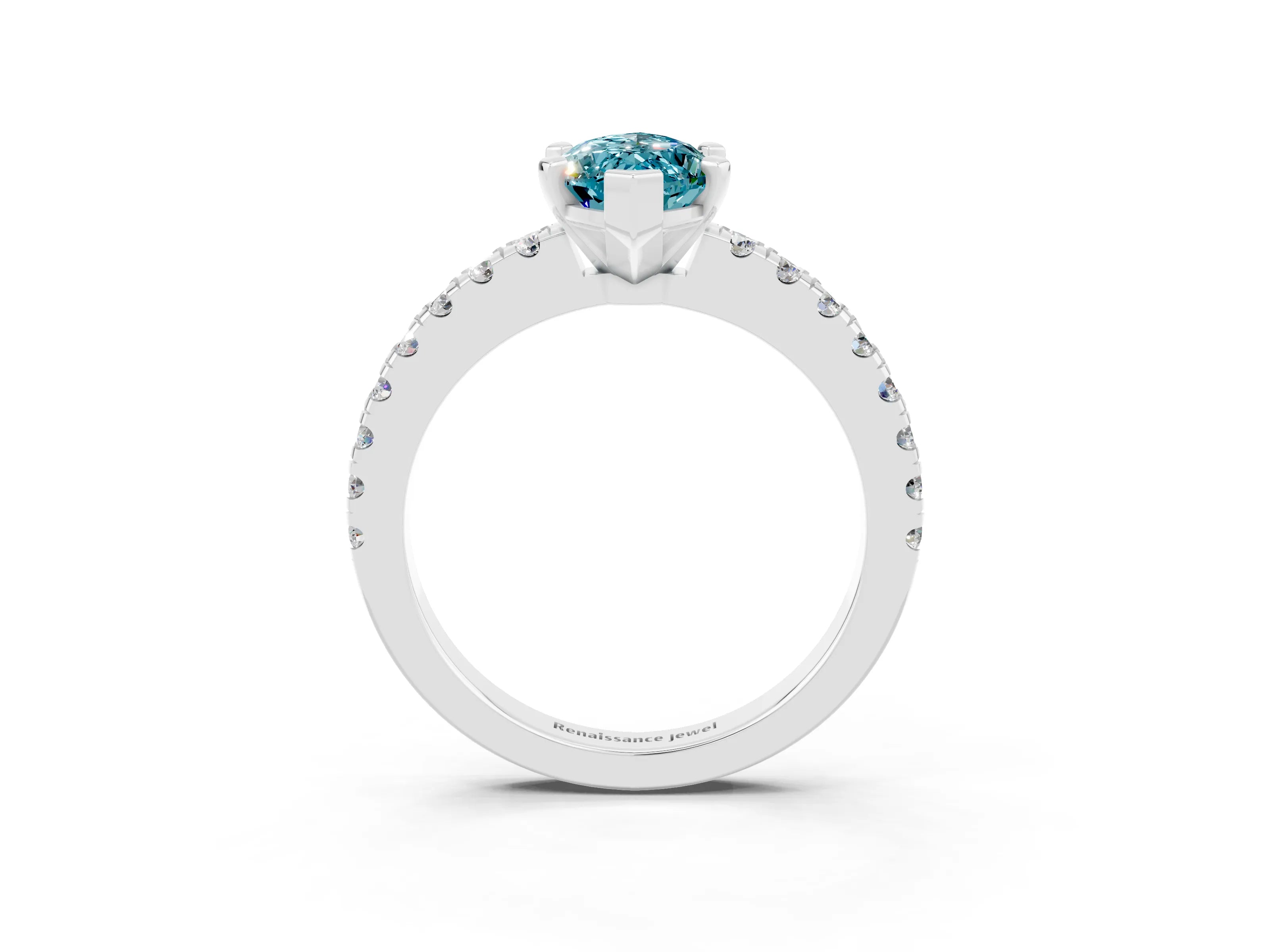 White gold Marquise Cut Solitaire Diamond with Pavé Band and Four-Prong Setting_3