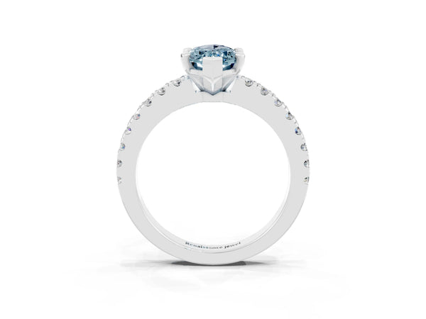 Platinum Marquise Cut Solitaire Aquamarine with Pavé Band and Four-Prong Setting