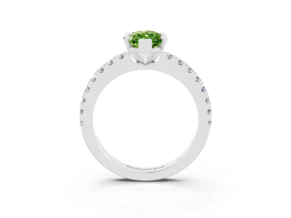 Platinum Marquise Cut Solitaire Peridot with Pavé Band and Four-Prong Setting