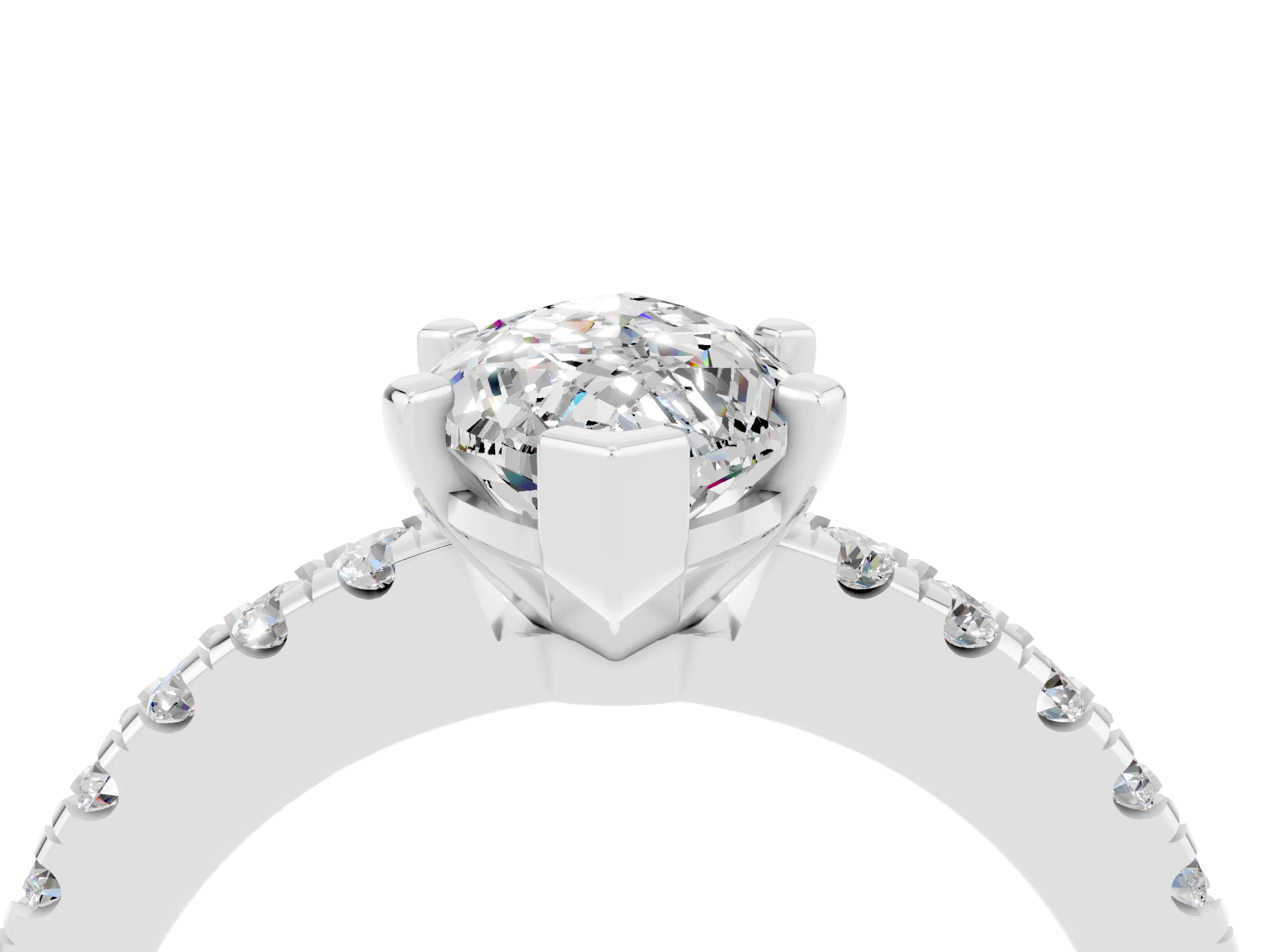 White gold Marquise Cut Solitaire Diamond with Pavé Band and Four-Prong Setting_4