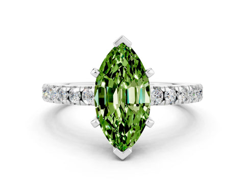 White gold Marquise Cut Solitaire Diamond with Pavé Band and Four-Prong Setting
