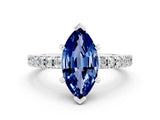 White gold Marquise Cut Solitaire Diamond with Pavé Band and Four-Prong Setting