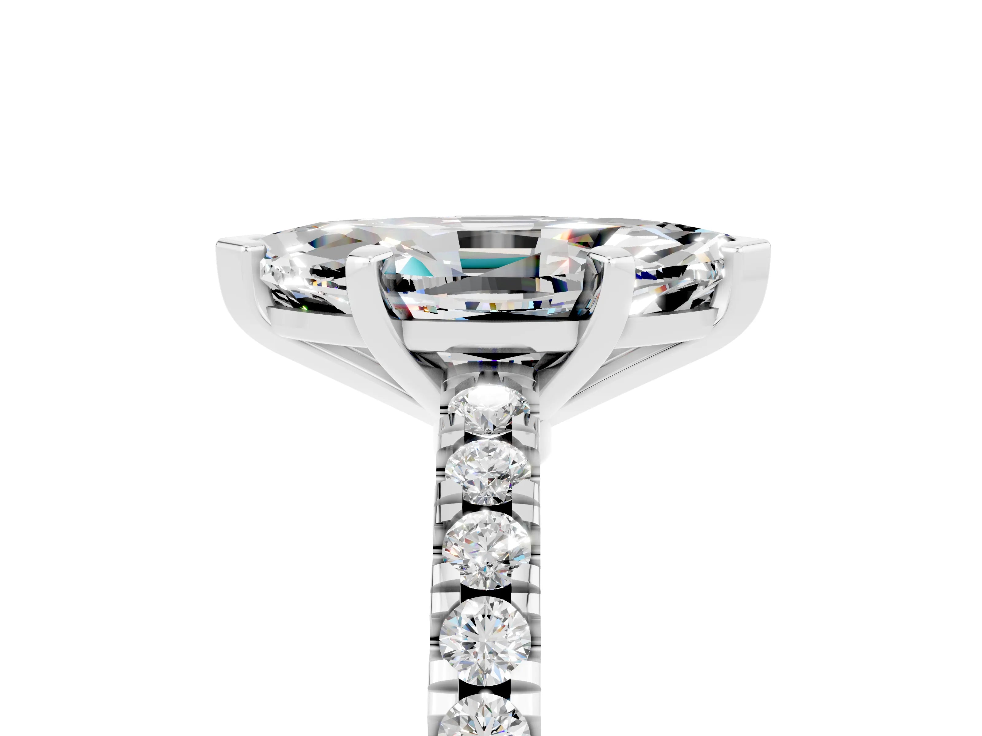 White gold Marquise Cut Solitaire Diamond with Pavé Band and Four-Prong Setting_5