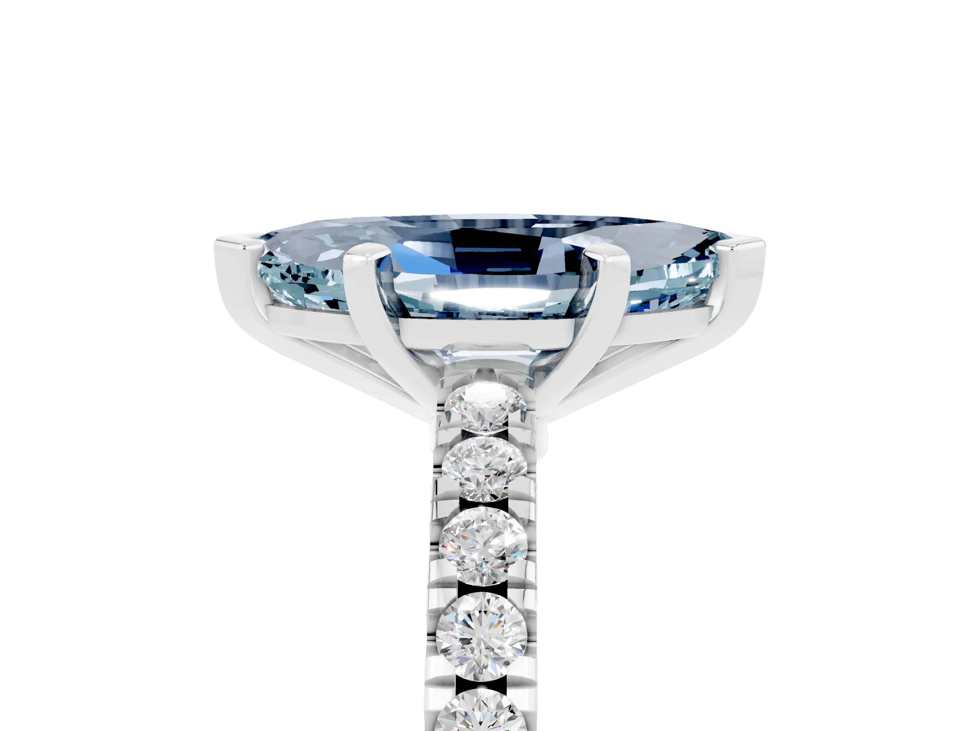 White gold Marquise Cut Solitaire Diamond with Pavé Band and Four-Prong Setting_5