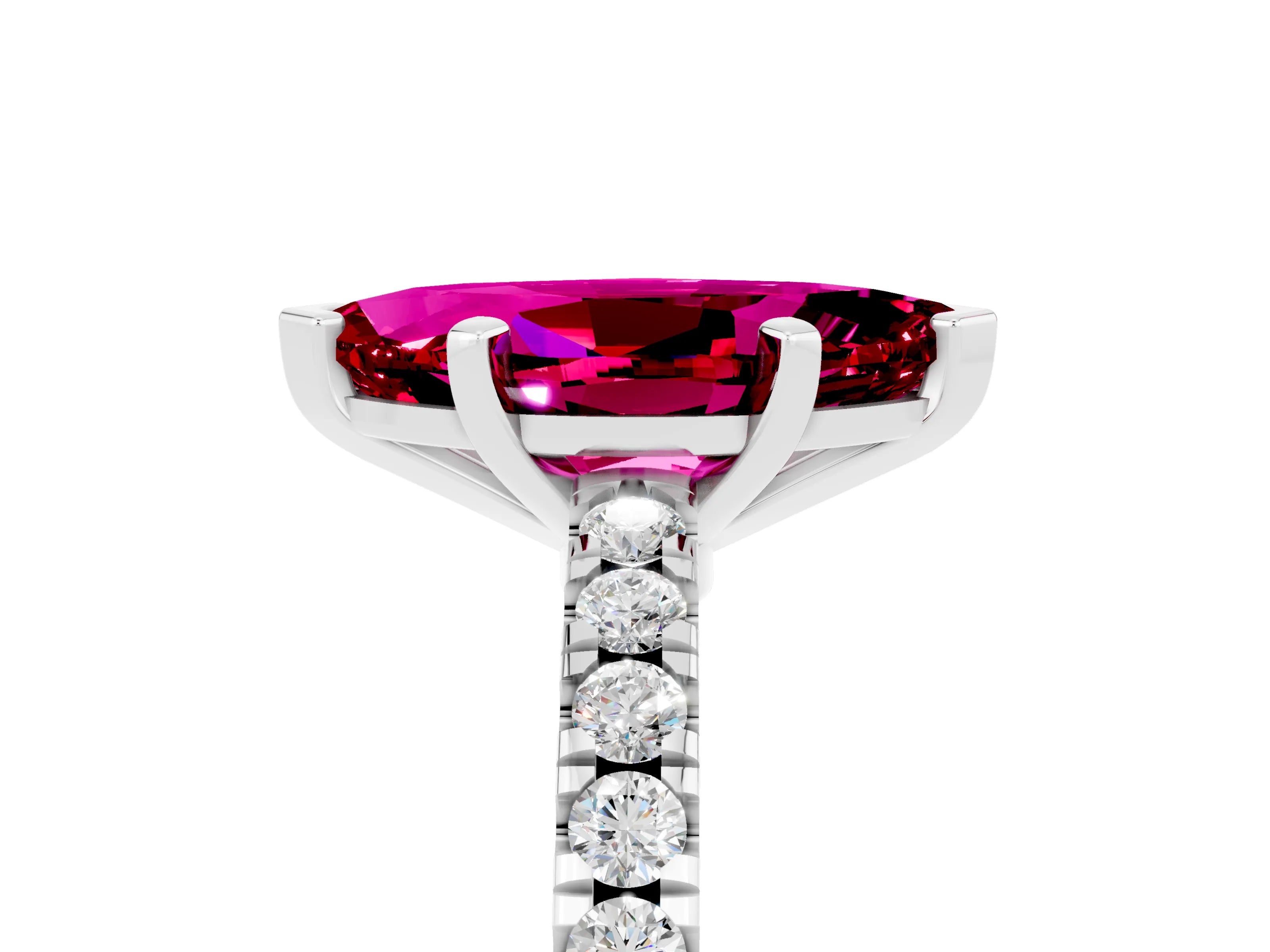 White gold Marquise Cut Solitaire Diamond with Pavé Band and Four-Prong Setting_5