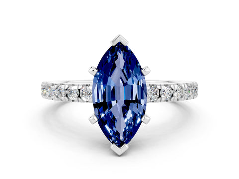 White gold Marquise Cut Solitaire Diamond with Pavé Band and Four-Prong Setting
