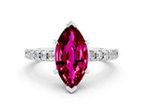 White gold Marquise Cut Solitaire Diamond with Pavé Band and Four-Prong Setting