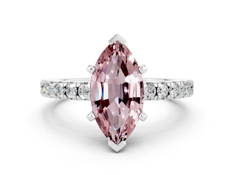 White gold Marquise Cut Solitaire Diamond with Pavé Band and Four-Prong Setting