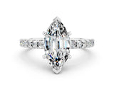 White gold Marquise Cut Solitaire Diamond with Pavé Band and Four-Prong Setting