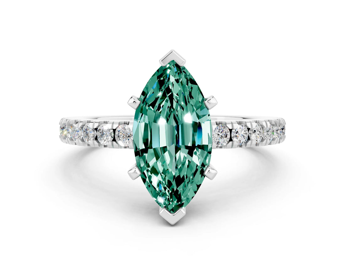 White gold Marquise Cut Solitaire Diamond with Pavé Band and Four-Prong Setting