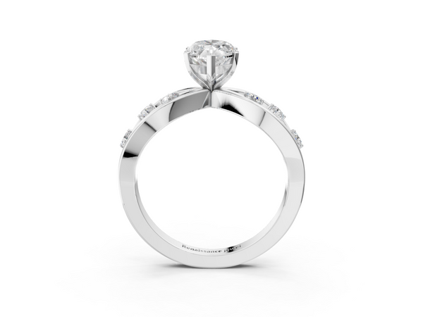 Platinum Marquise Cut Solitaire Diamond with Side Stones on Criss-Cross Band and Four-Prong Setting