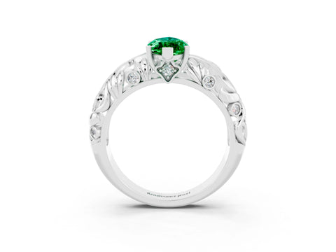 White gold Marquise Cut Solitaire Emerald Leaf-Inspired Vine Band Ring with Prong Setting_3