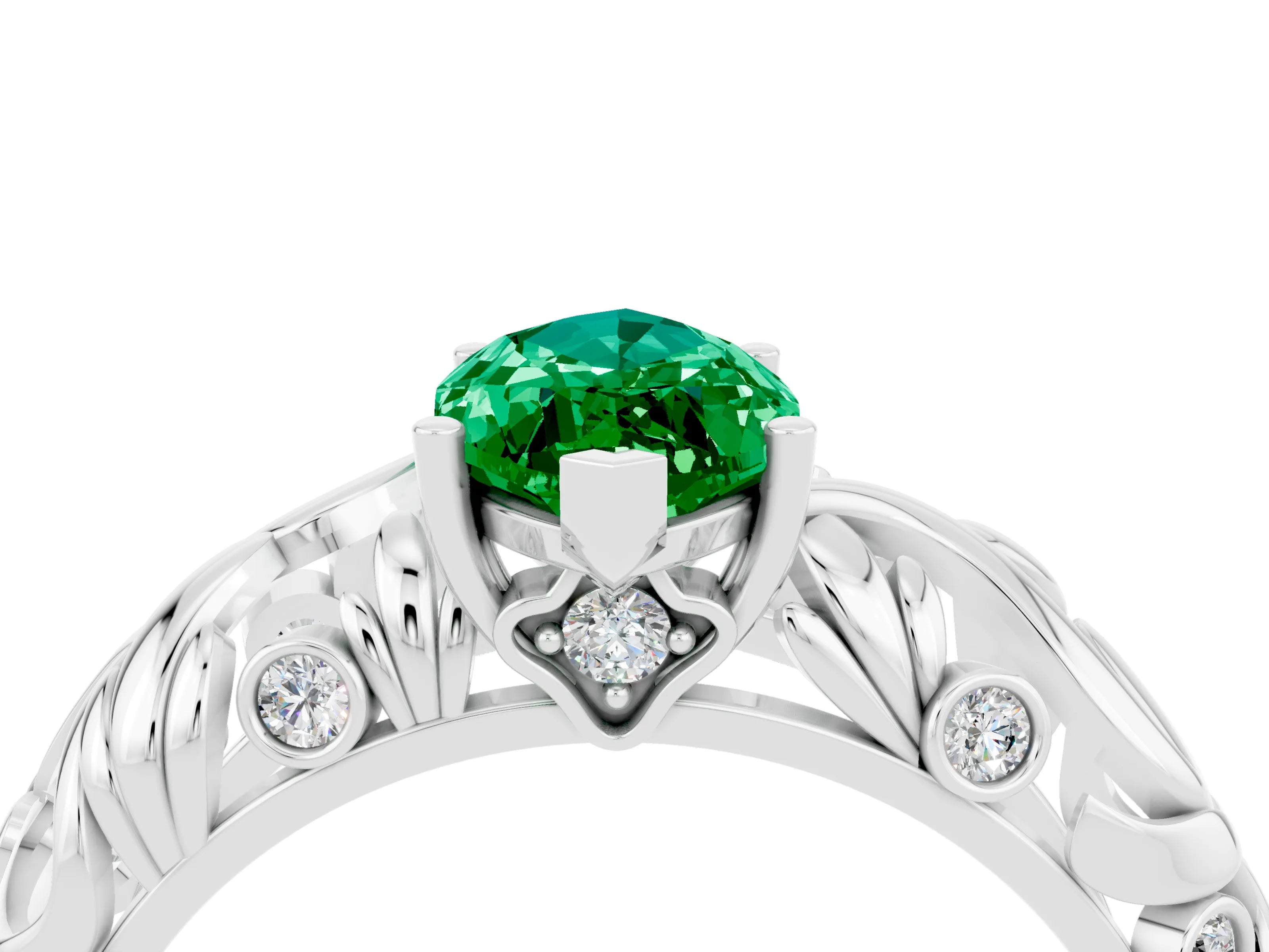 White gold Marquise Cut Solitaire Emerald Leaf-Inspired Vine Band Ring with Prong Setting_4
