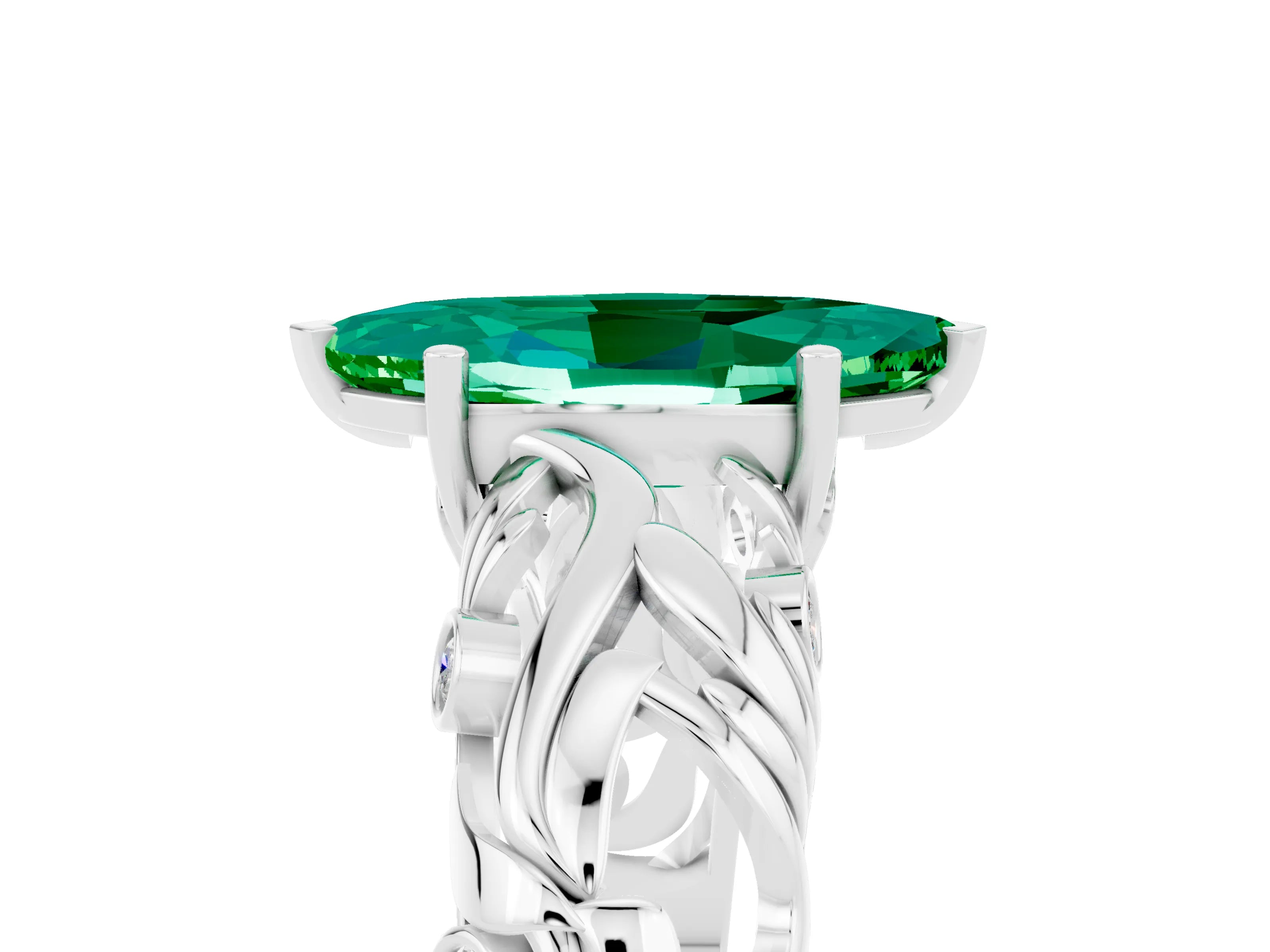 White gold Marquise Cut Solitaire Emerald Leaf-Inspired Vine Band Ring with Prong Setting_5