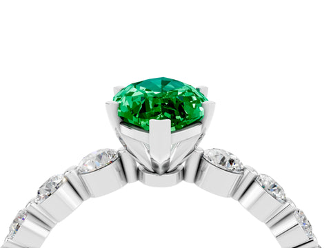 White gold Marquise Cut Solitaire Emerald Ring with Pave Band and Four-Prong Setting_4