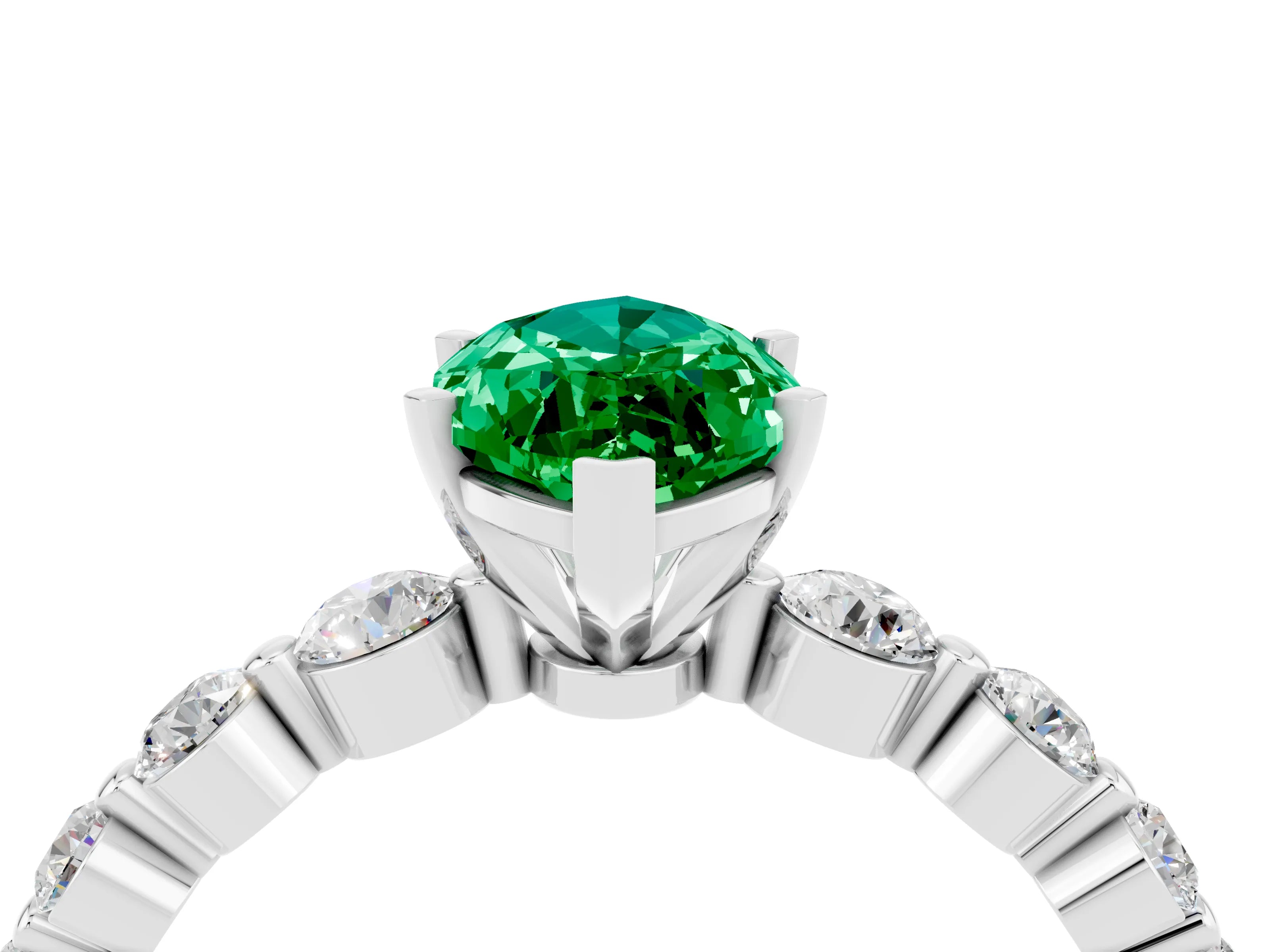 White gold Marquise Cut Solitaire Emerald Ring with Pave Band and Four-Prong Setting_4