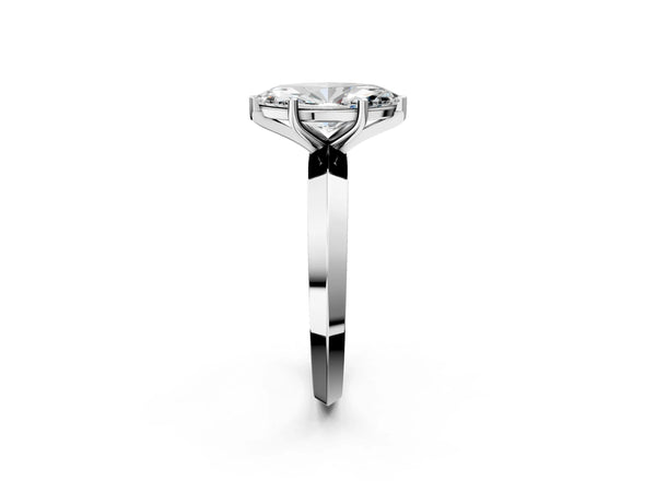 White gold Marquise Cut Solitaire Engagement Ring with Flat Band and Four-Prong Setting