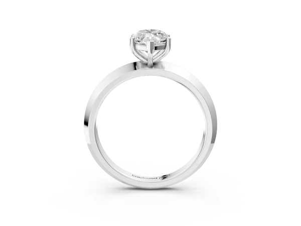 White gold Marquise Cut Solitaire Engagement Ring with Flat Band and Four-Prong Setting