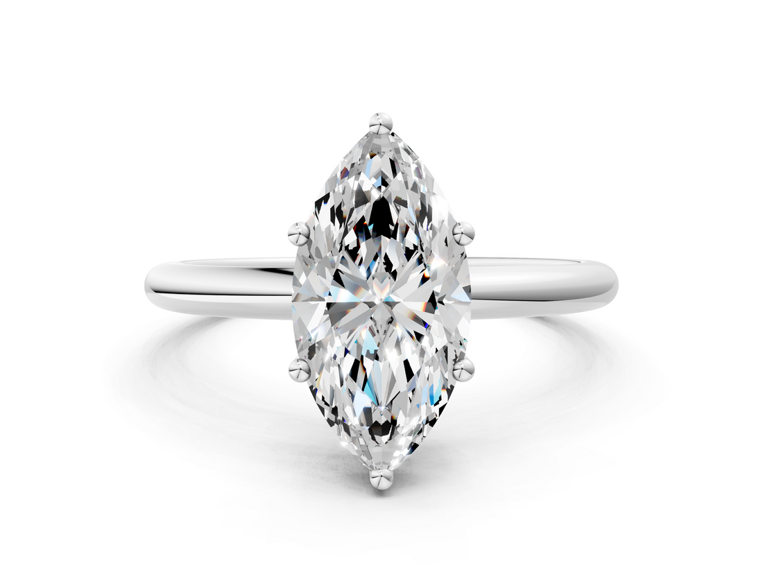 White gold Marquise Cut Solitaire Engagement Ring with Four-Prong Setting and Classic Band_48
