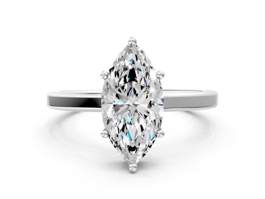 White gold Marquise Cut Solitaire Engagement Ring with Four-Prong Setting on a Classic Band_57