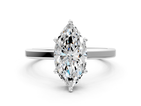 White gold Marquise Cut Solitaire Engagement Ring with Four-Prong Setting on a Classic Band