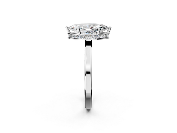 White gold Marquise Cut Solitaire Engagement Ring with Four-Prong Setting on a Classic Band