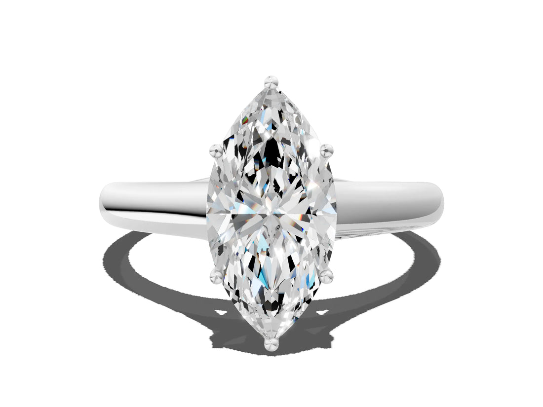 White gold Marquise Cut Solitaire Engagement Ring with Tapered Band and Four-Prong Setting_3