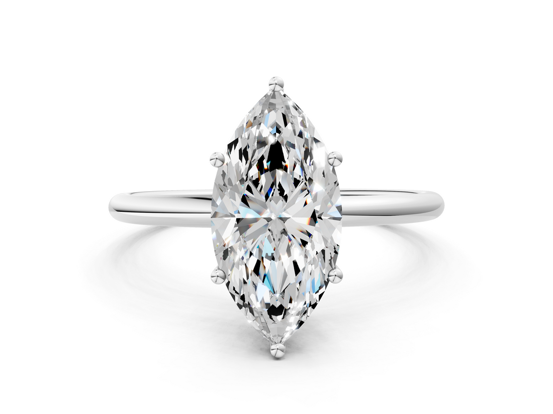 White gold Marquise Cut Solitaire Engagement Ring with Thin Band and Four-Prong Setting_3