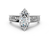 White gold Marquise Cut Solitaire Engraved Band with Four-Prong Setting_60