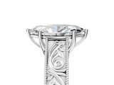 White gold Marquise Cut Solitaire Engraved Band with Four-Prong Setting_66