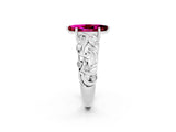 White gold Marquise Cut Solitaire Garnet Leaf-Inspired Vine Band Ring with Prong Setting_2