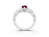 White gold Marquise Cut Solitaire Garnet Leaf-Inspired Vine Band Ring with Prong Setting_3