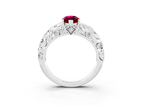 White gold Marquise Cut Solitaire Garnet Leaf-Inspired Vine Band Ring with Prong Setting_3