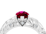 White gold Marquise Cut Solitaire Garnet Leaf-Inspired Vine Band Ring with Prong Setting_4