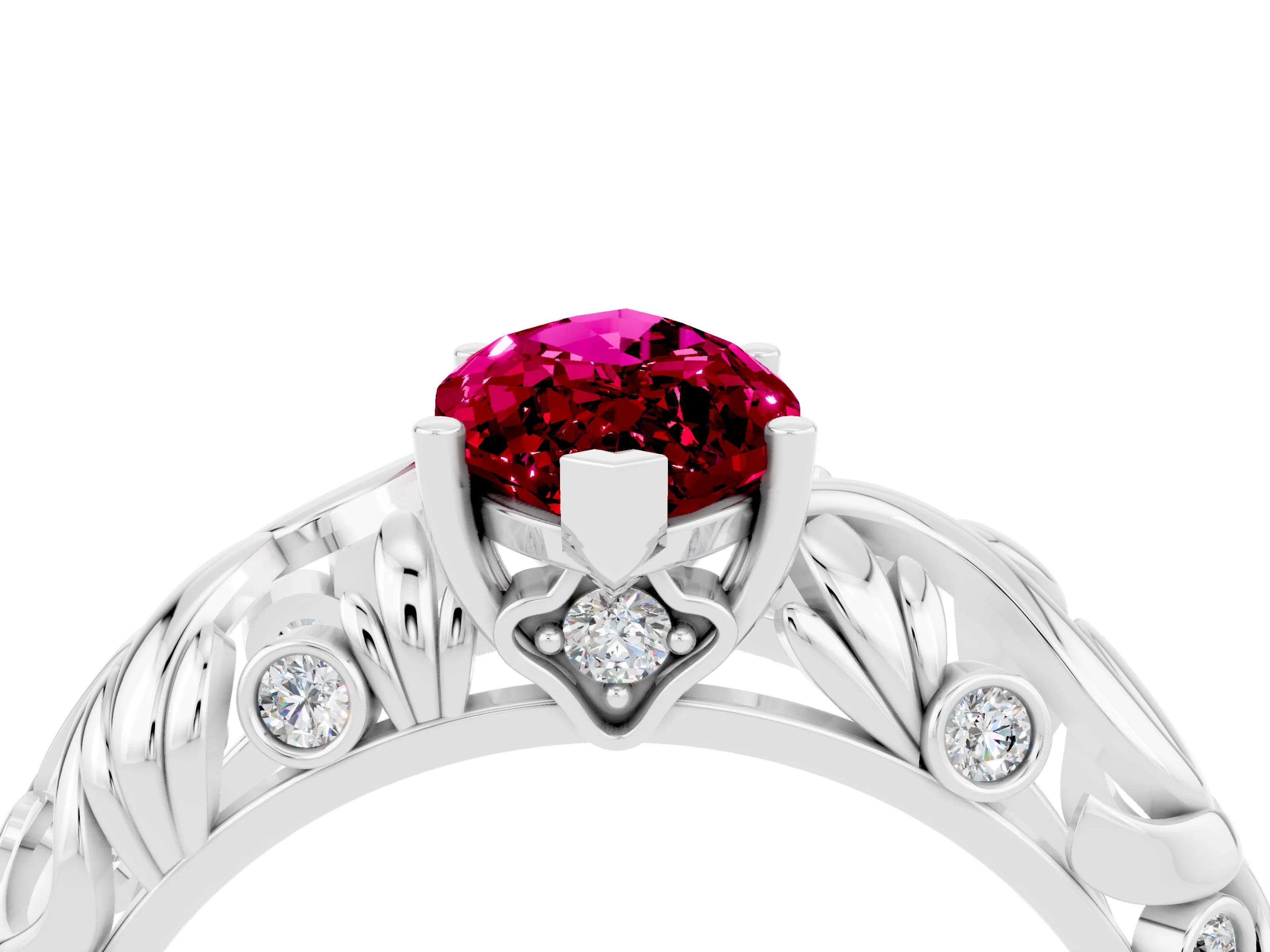 White gold Marquise Cut Solitaire Garnet Leaf-Inspired Vine Band Ring with Prong Setting_4