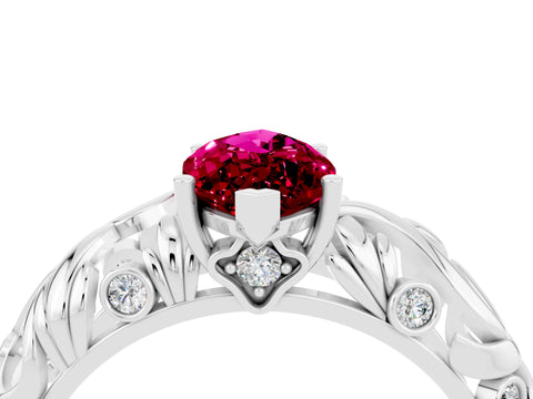 White gold Marquise Cut Solitaire Garnet Leaf-Inspired Vine Band Ring with Prong Setting_4