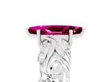 White gold Marquise Cut Solitaire Garnet Leaf-Inspired Vine Band Ring with Prong Setting_5