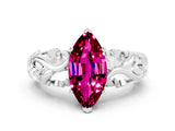 White gold Marquise Cut Solitaire Garnet Leaf-Inspired Vine Band Ring with Prong Setting