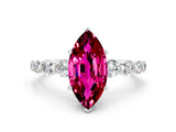 White gold Marquise Cut Solitaire Garnet Ring with Pave Band and Four-Prong Setting
