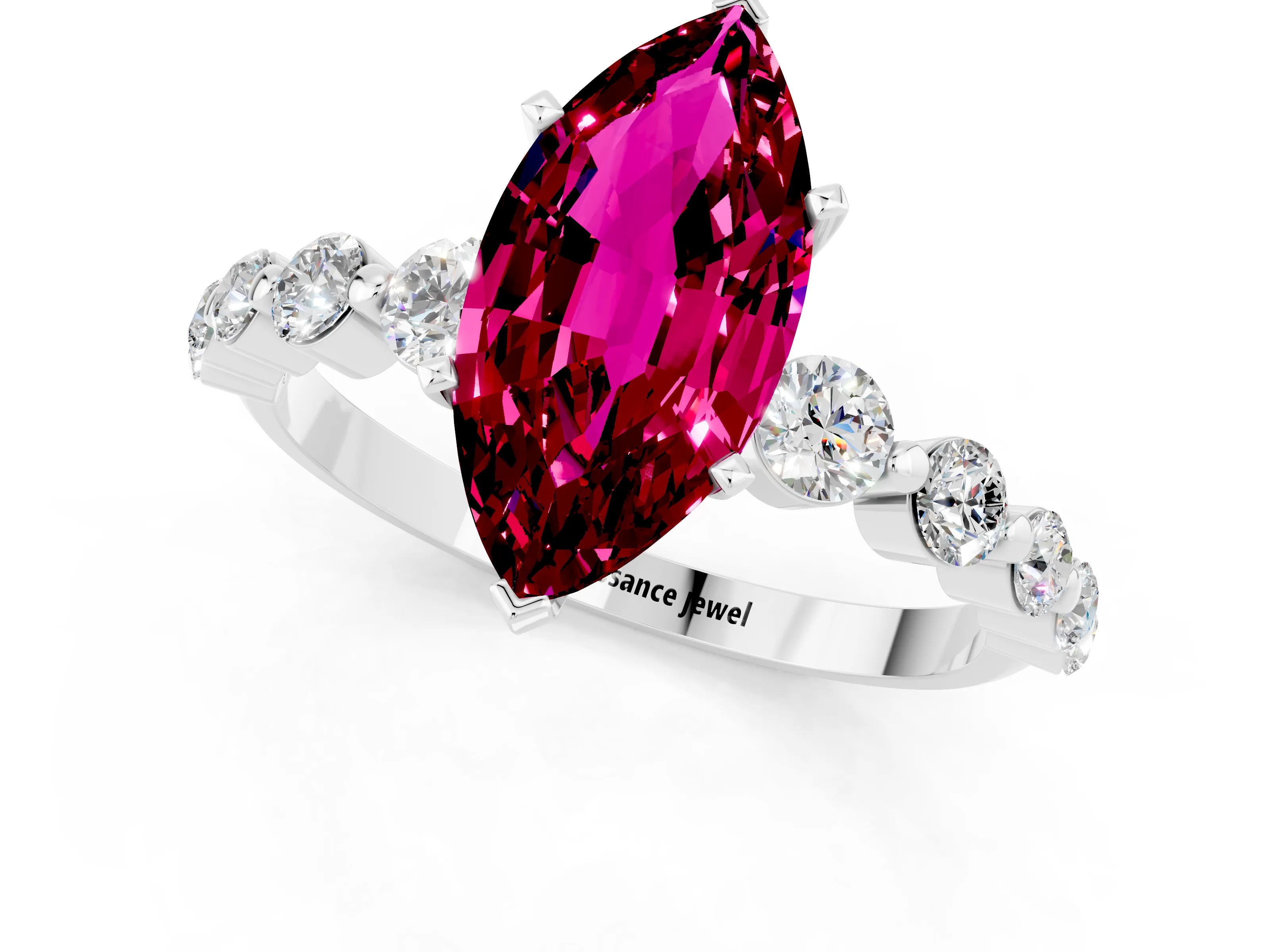 White gold Marquise Cut Solitaire Garnet Ring with Pave Band and Four-Prong Setting_1