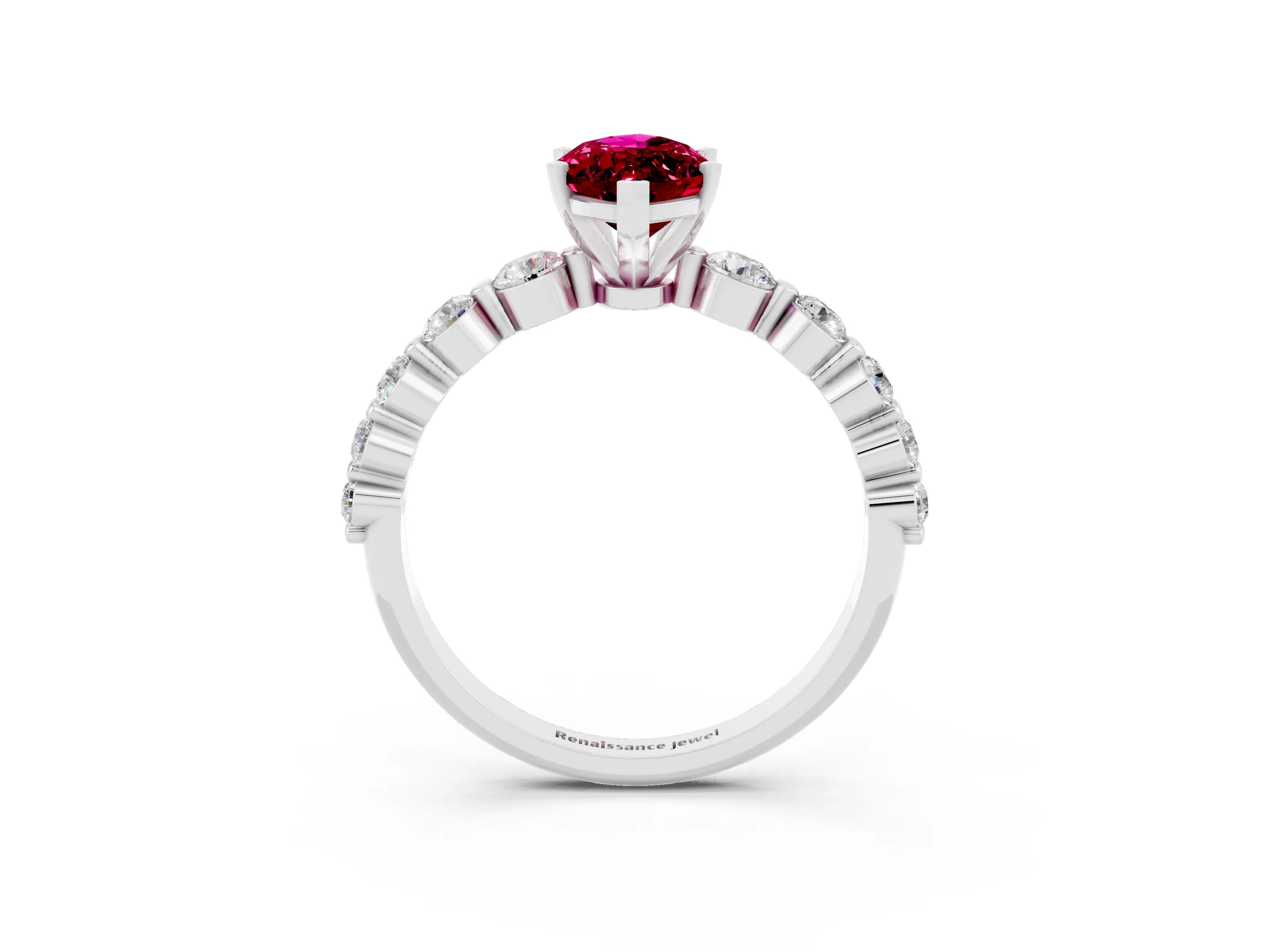 White gold Marquise Cut Solitaire Garnet Ring with Pave Band and Four-Prong Setting_3