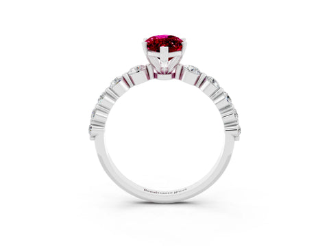 White gold Marquise Cut Solitaire Garnet Ring with Pave Band and Four-Prong Setting_3