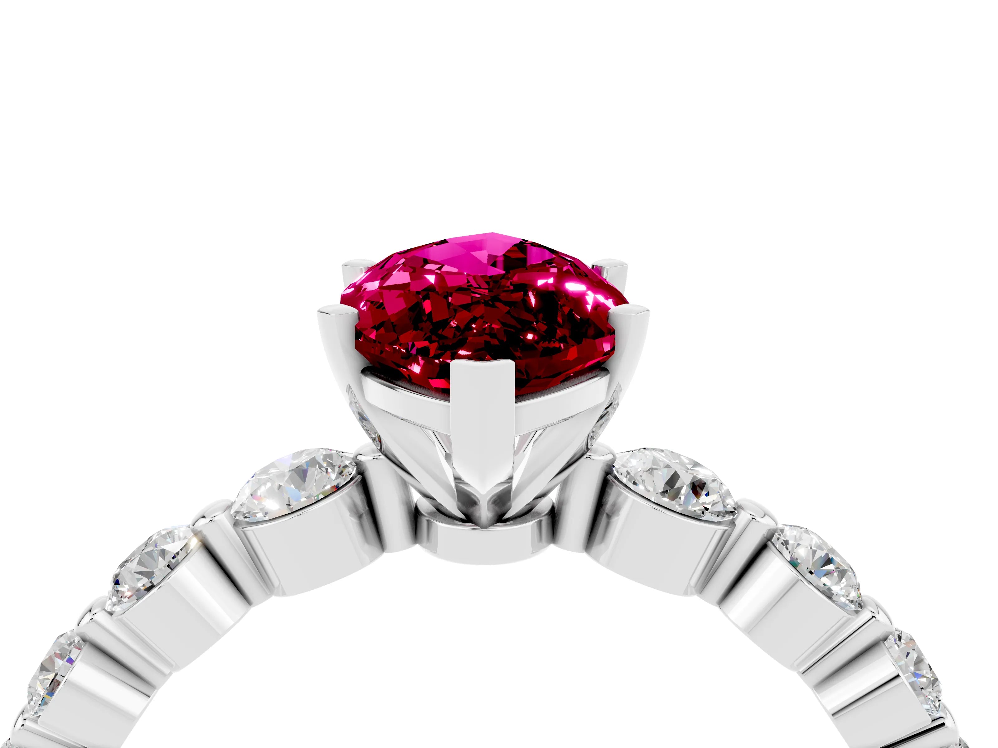 White gold Marquise Cut Solitaire Garnet Ring with Pave Band and Four-Prong Setting_4
